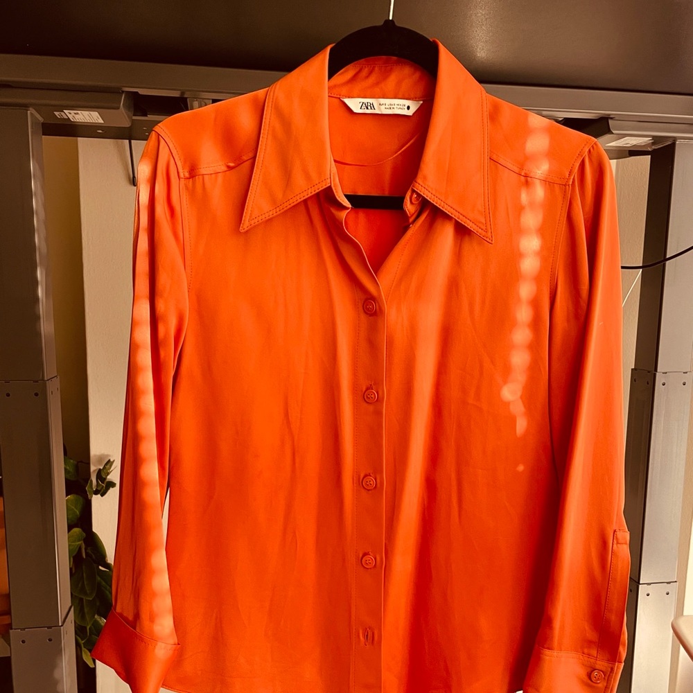 Zara Satin Effect Blouse in orange